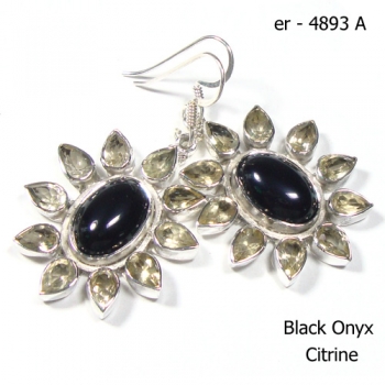 Handcrafted black Onyx pure silver yellow citrine best selling high fashion earrings